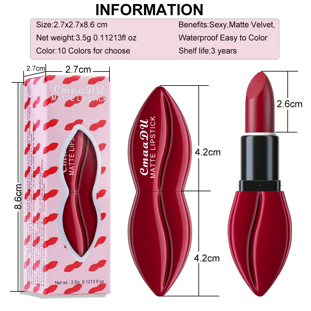 Cmaadu 10 Farben langlebiger matter Lippenstift Lippenstift mit reicher Samt farbe und wasserdichten Formel Valentinstag geschenken