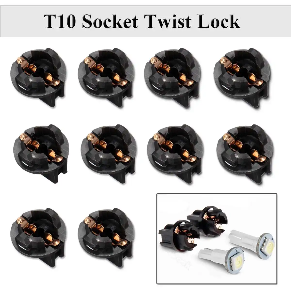 

5/10Pcs T10 Car Light Base Twist Lock Socket For Instrument Panel Cluster Plug Dash License Number Lamp Lampholder Black