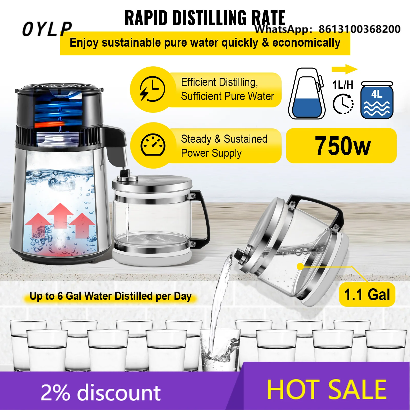 OYLP 4L Water Distiller Purifier Filter Dispenser Drinking Softener Dual Temp Display Overheat Protection Home Appliance water f