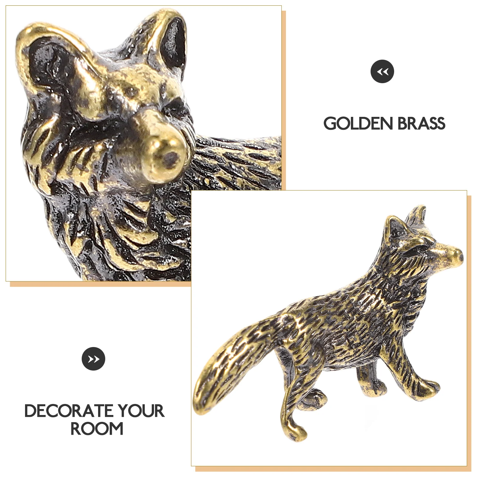 

Exquisite Mini Fox Statue in Gold Brass Material for Indoor Decor Desktop Room Home Office Decoration