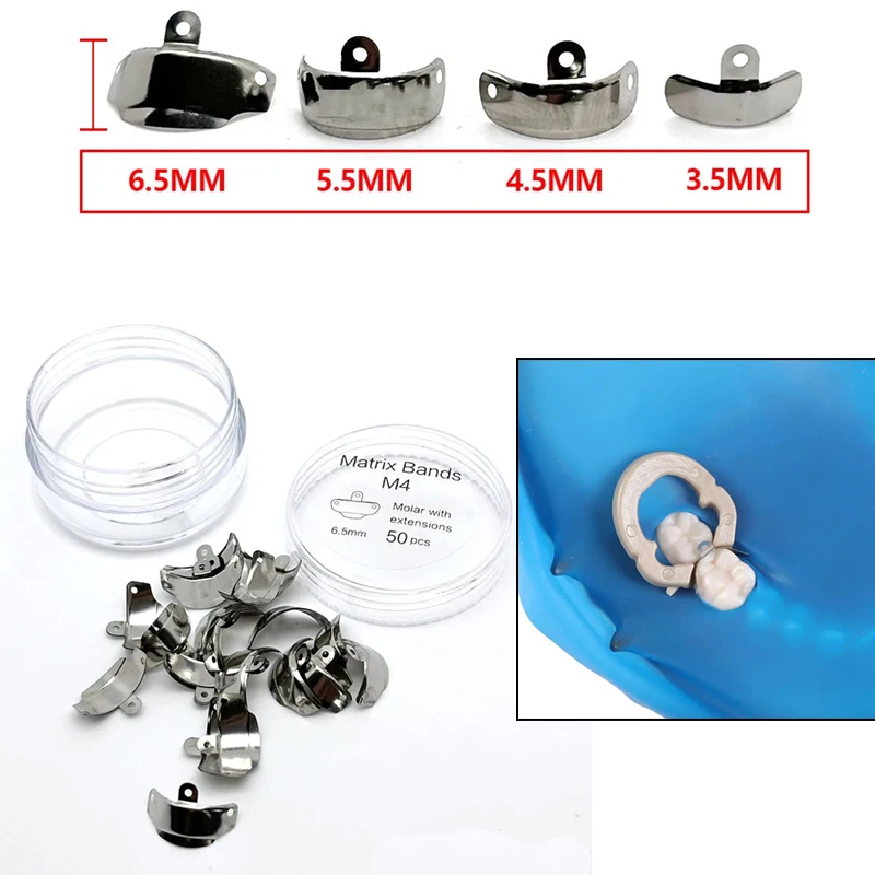 

Dental Matrix Bands Hardness Elasticity Sectional Contoured Metal For Molar Premolar Tooth Cavity Restoration Filling Dentist