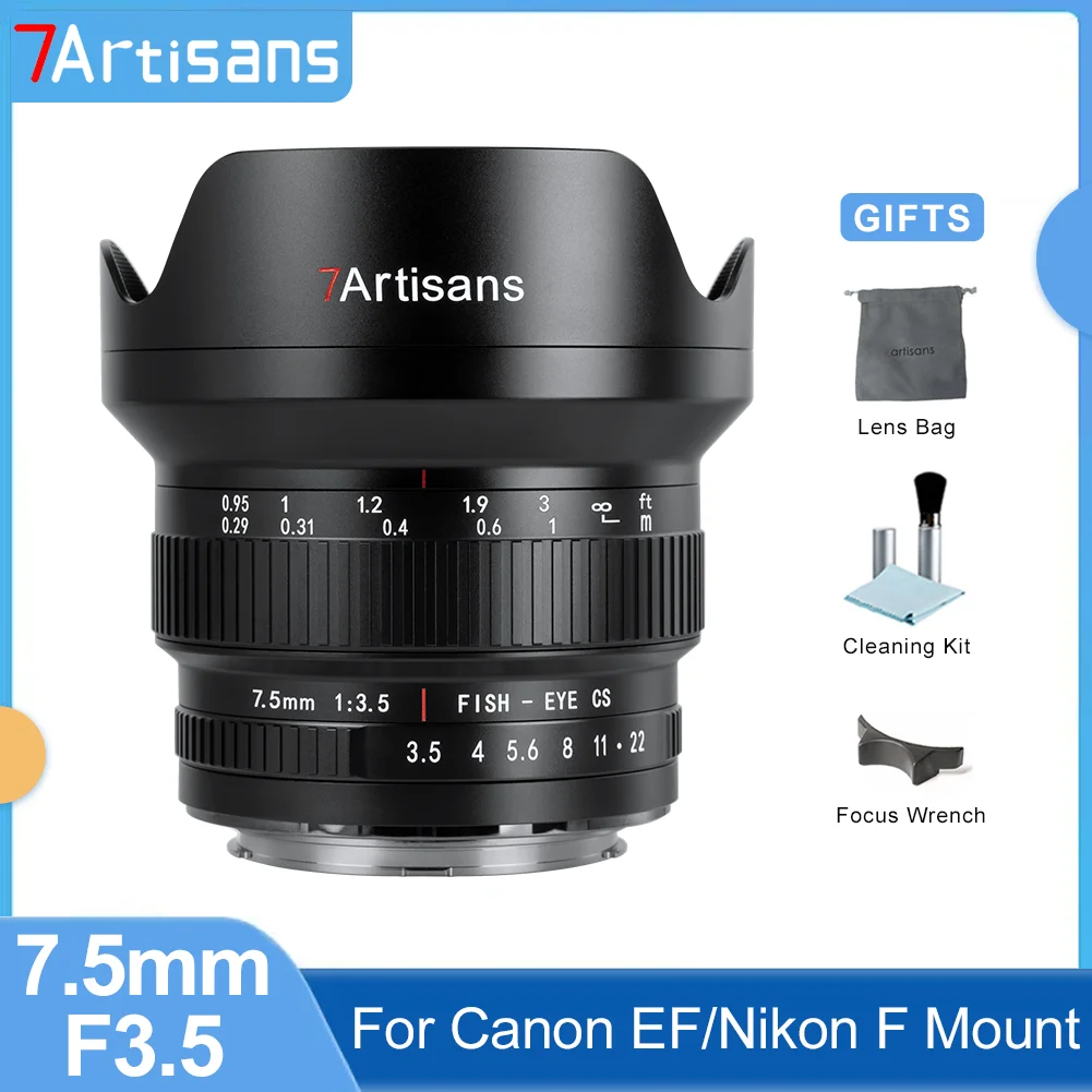 

Объектив для камеры 7artisans 7artisans 7,5 мм F3.5 APS-C DLSR, объектив с большой диафрагмой, основной объектив для Canon EF Mount Nikon F Series DLSR камера