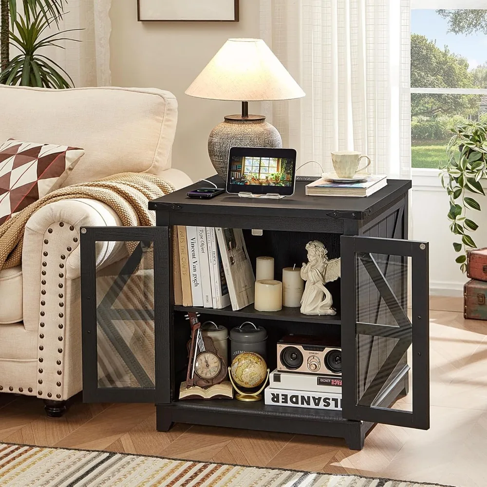 Two-Piece Farmhouse Coffee and End Table Set with Charging Station and Hidden Storage