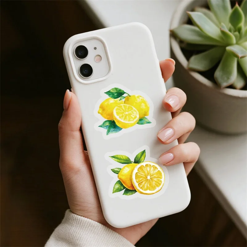 56PCS Fresh Lemon PET Sticker Aesthetic Sticky Transparent DIY Phone Laptop Luggage Skateboard Graffiti Decals