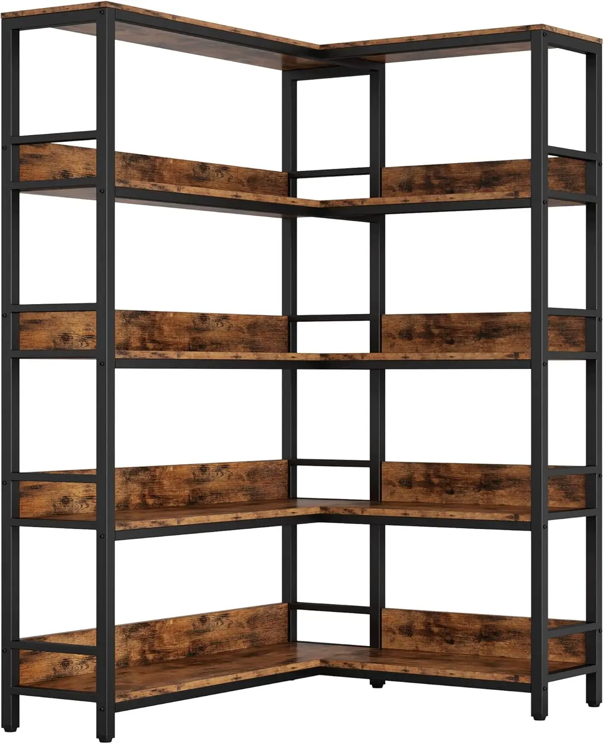 Industrial Bookshelves 5 Tiers Corner Bookcases with Baffles Etagere Shelf Storage Rack with Metal Frame for Living Room