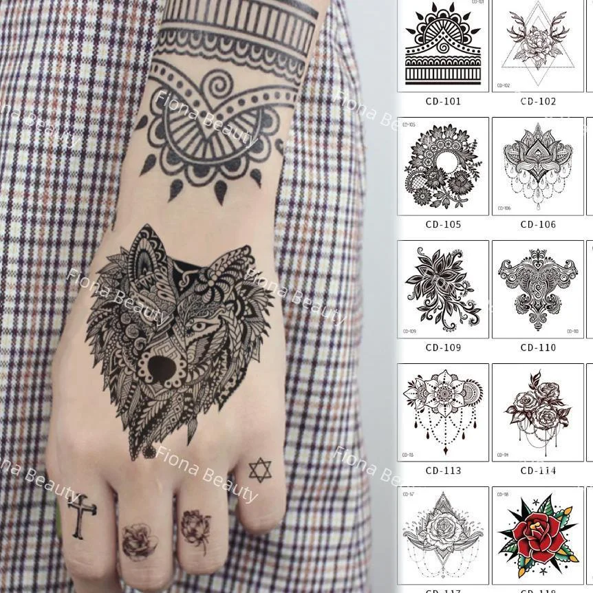 20 Sheets Mandala Flower Henna India Tattoo Stickers For Women Girl Big Arm Fake Tattoo Temporary Custom Tattoos Rocooart