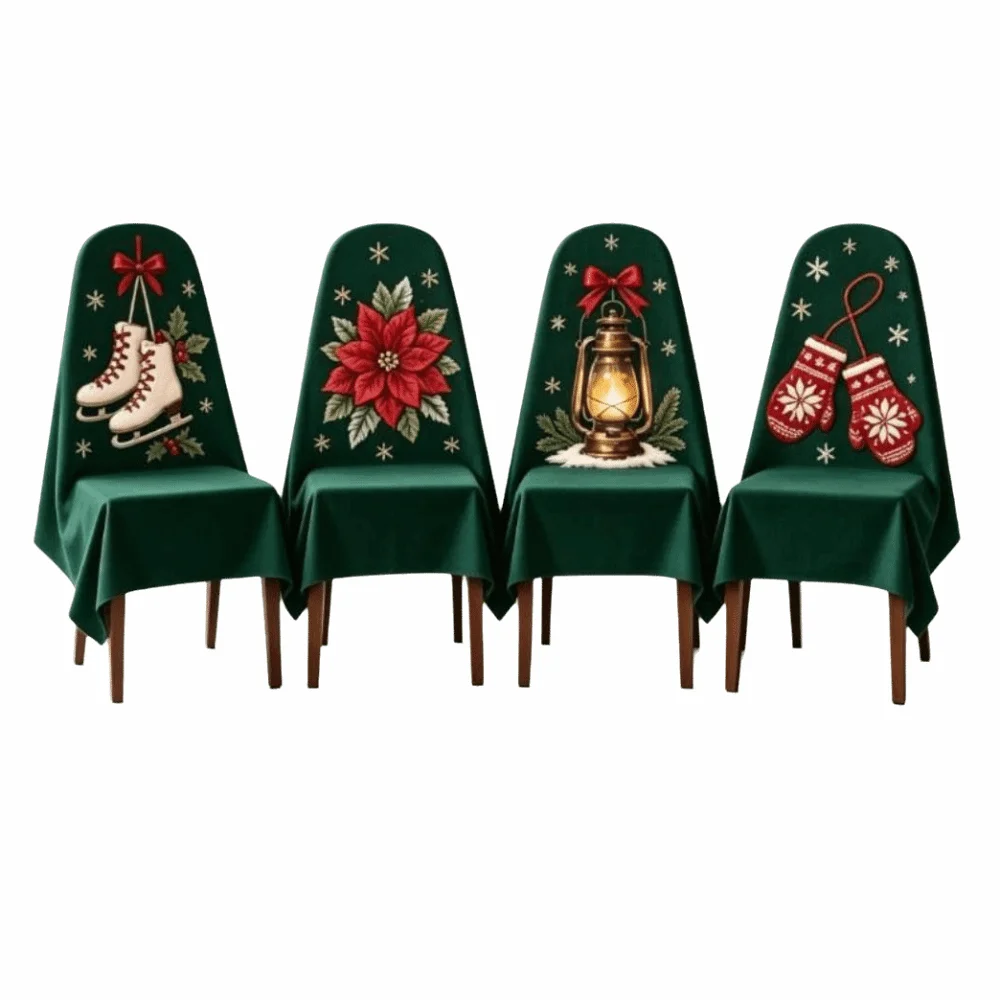 4 pcs Snowman Christmas Chair Cover Dustproof 2D Print Chair Protective Sleeves Dwarf Santa Chair Dust Cover Home Decoration