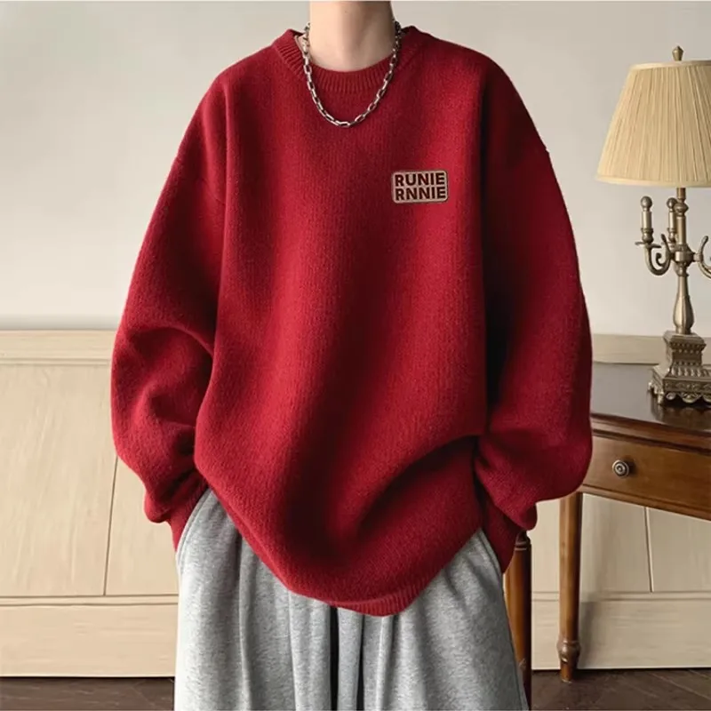 

plus Size 300 Pou American Retro Red Cisas round Ne Sweater Men Women Winter Couple's Knitted Outerwear Casual Sle