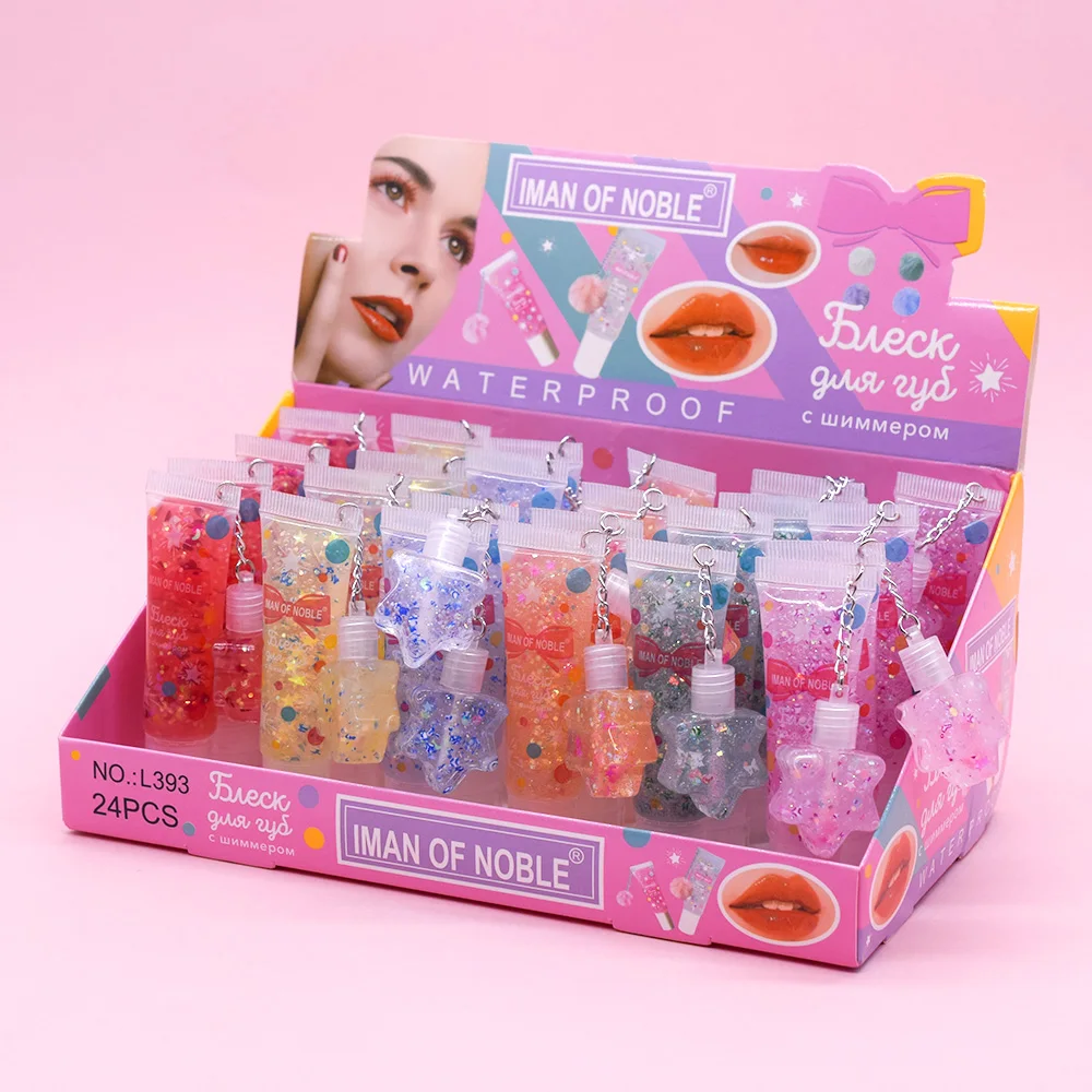 Wholesale 24pcs Bow Sequins Lip OIL Set Cute High-shine Clear Moisturizing Girls Lip Oil Kawaii Lips Makeup Bulk