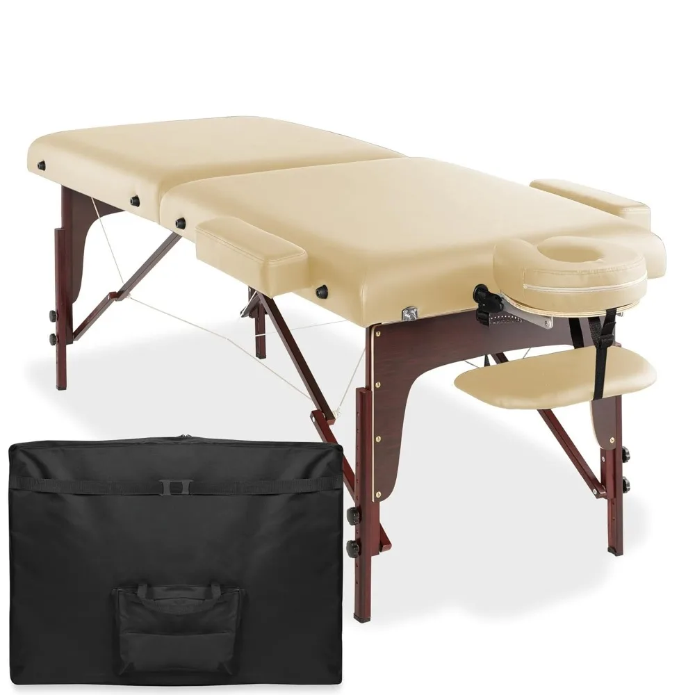 Massage Table Professional Portable Lightweight Bi-Fold Memory Foam - Includes Headrest, Face Cradle, Armrests and Carrying Case