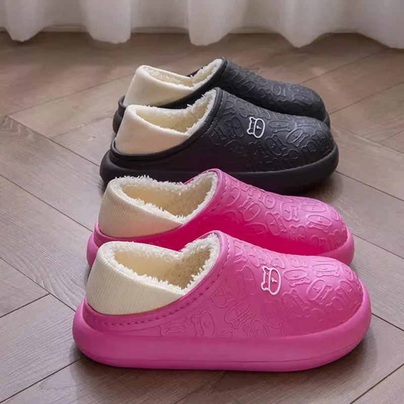 2025 New Waterproof Cotton Slippers Autumn/Winter Bag and Outerwear for Home Couples, Anti slip and Warm Plush Shoes