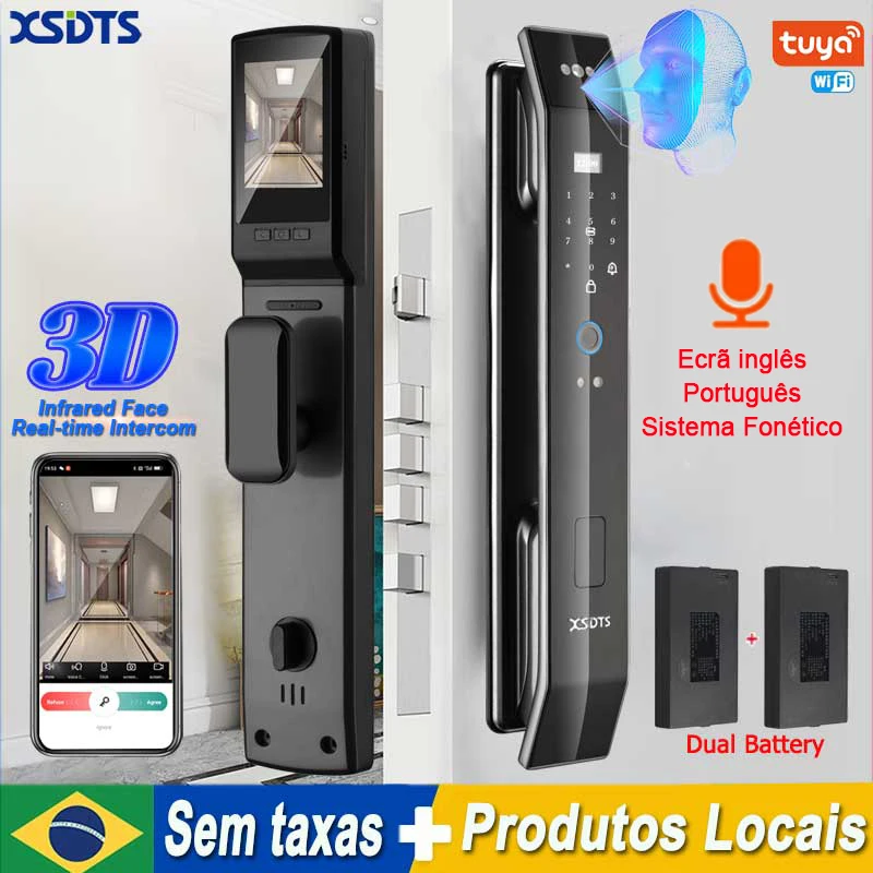 3D Face Real-time Intercom Smart Door Lock Security Tuya Wifi Intelligent Fingerprint Password Biometric Electronic Key Unlock