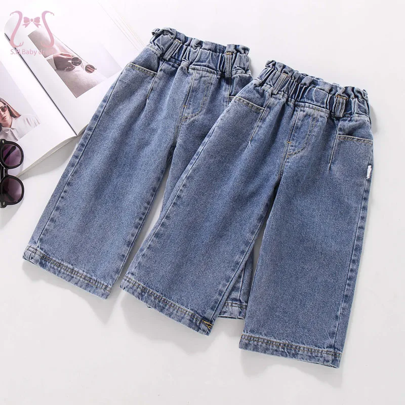 

Korean Spring Autumn Children's Trousers Fashion Girls Solid Color Denim Wide-leg Pants Toddler Kids Clothes 1 To 5 Years Jeans