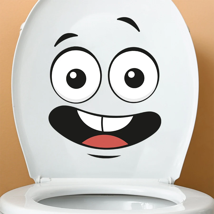 Funny Cartoon Smile Face Trash Can Sticker-Self-Adhesive Waterproof Vinyl Bin Decal For Home Kitchen Bathroom Decor Removable