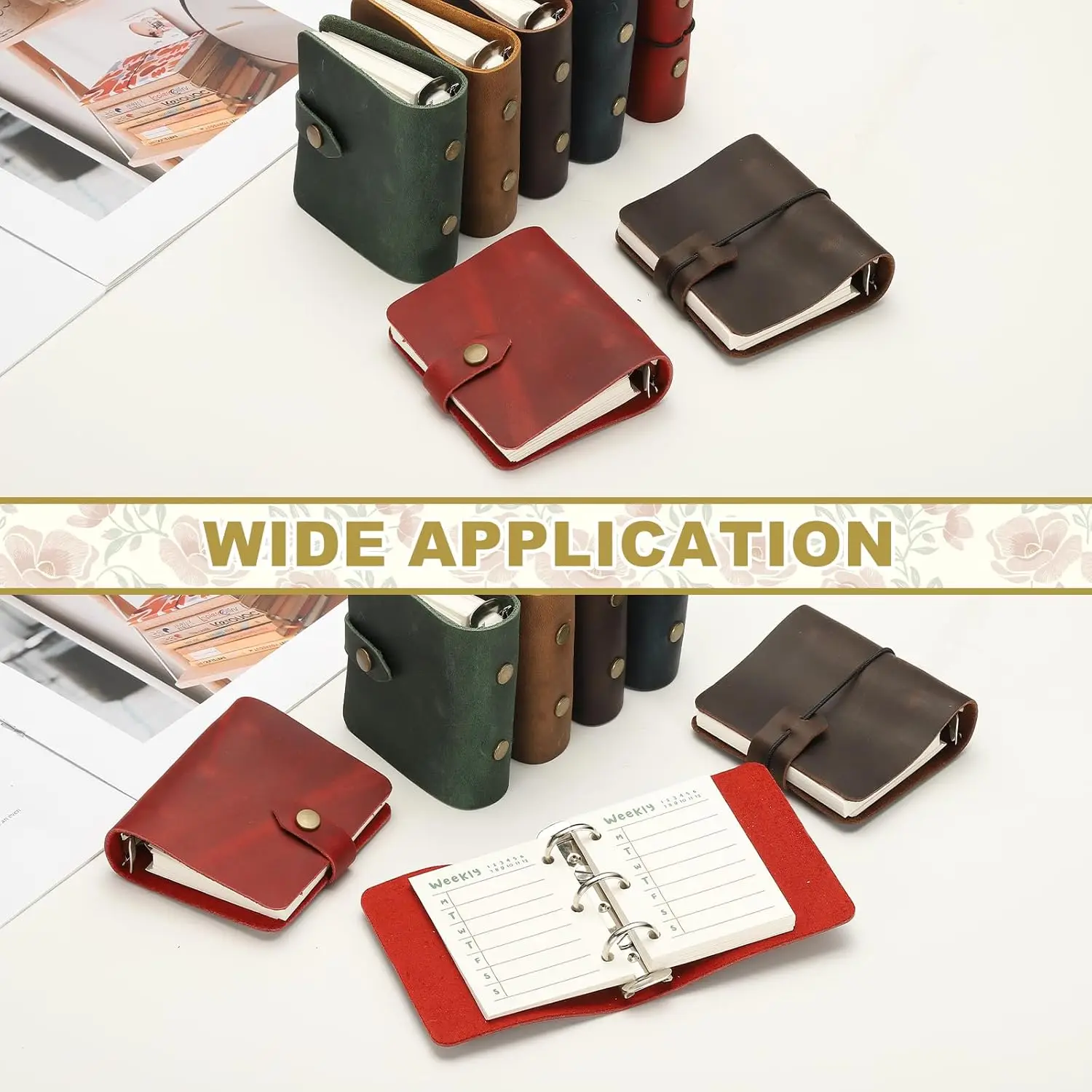 Jurnal Kulit Mini Baru, 2 Buah Binder Notebook Isi Ulang 3 Ring, Planner Loose Leaf untuk Bisnis, Kantor, Belajar, Menulis dengan Kancing