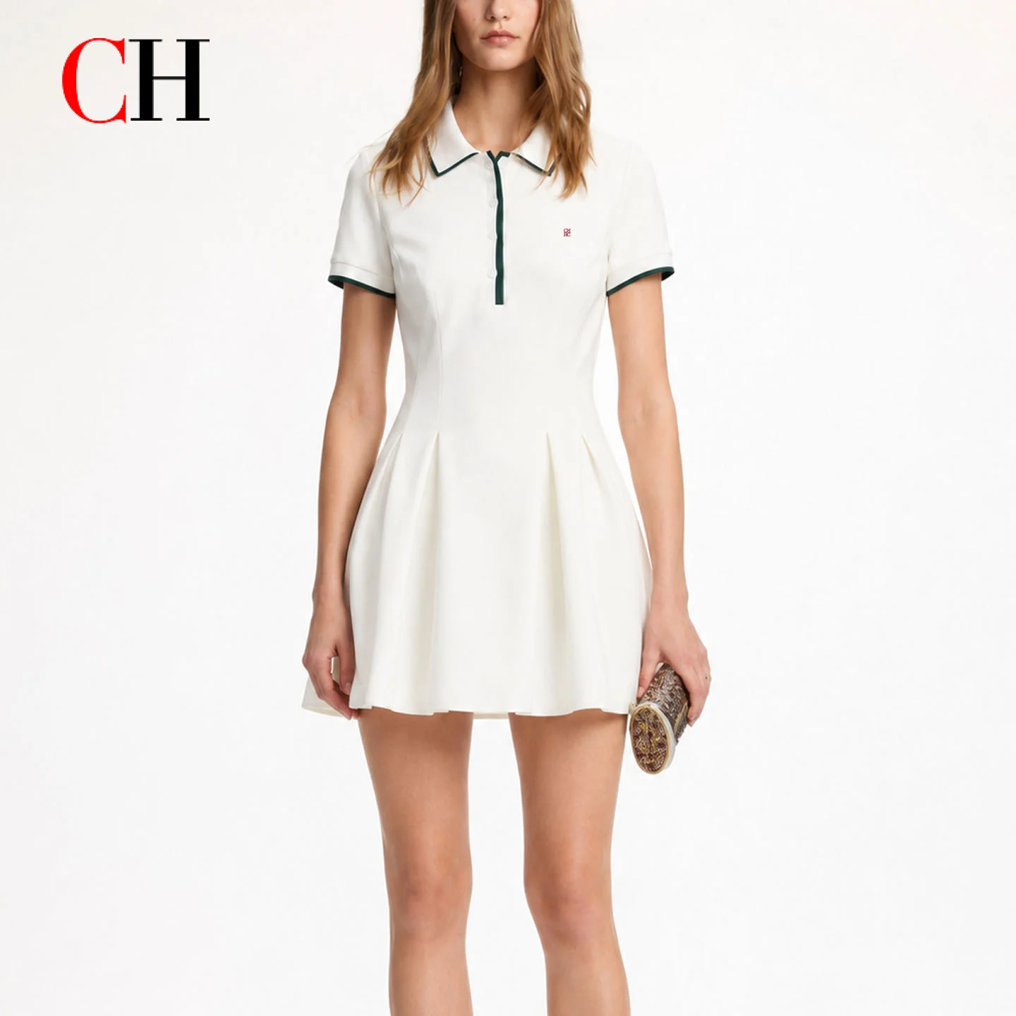 CH Women's Polo Dress Short Sleeve Colorful Patchwork Pleated A-Line Casual Elegant Tennis Golf Dress Summer Wear