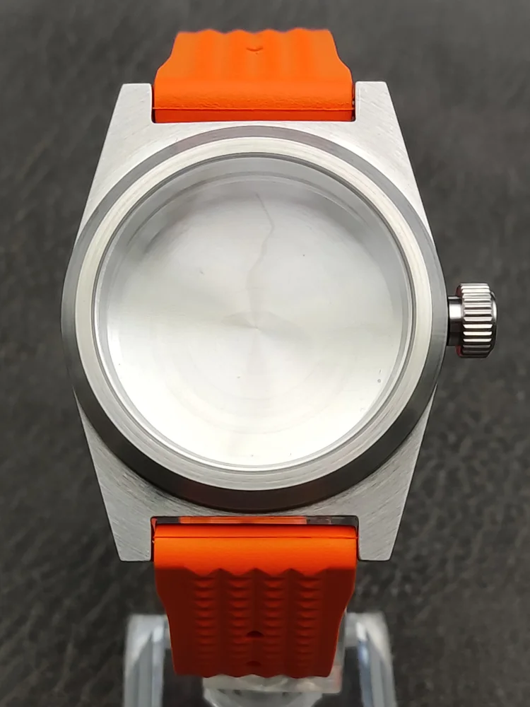 38MM men's watch case is suitable for Japanese NH35 movement brushed process orange silicone strap sapphire mirror