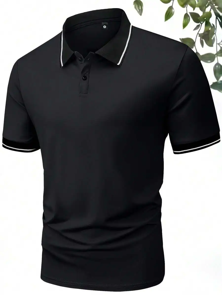3pcs/Set Men's Summer New Solid Color Polo Shirts, Military Green/Light Grey/Black Regular Fit Short Sleeve Casual Business T-Sh view 6