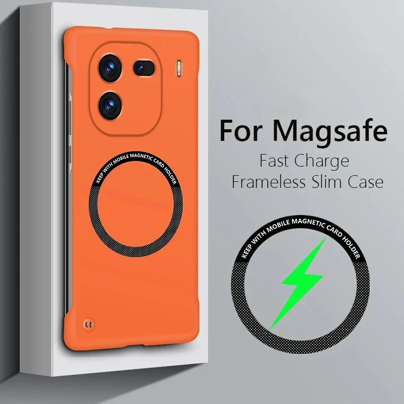 Casing Ponsel Tanpa Bingkai dengan Kumparan Magnetik untuk IQOO 11 12 13 Z7x Z9 Turbo Neo 6 7 10 9S Pro Plus Casing Sampul Matte PC Keras