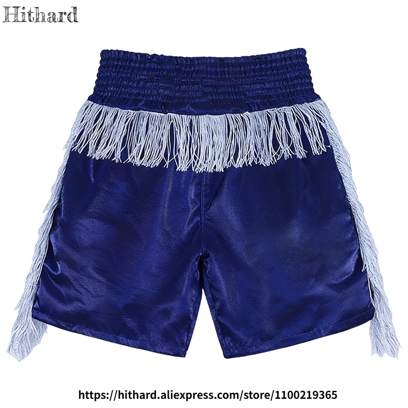 Solid Satin Boxing Fight Shorts Shiny Tassel Muay Thai Trunks For Professional Training Amateur Competition Men Women MMA Shorts