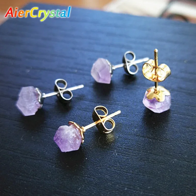 Natural Amethyst Rough Stone Earrings Simple and Fashionable Women\'s Earrings Earrings Crystal Flower Jewelry High-end Luxury