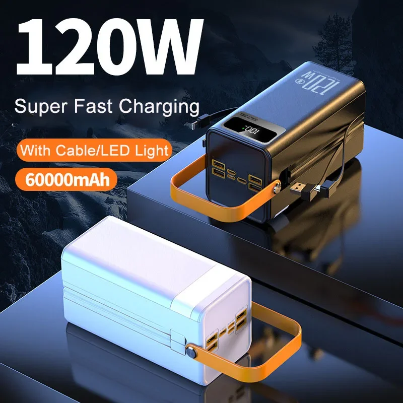 Power Bank 60000mAh Fast Charging With USB C Cable Portable Charger External Battery Pack For iPhone 15 Samsung Xiaomi Powerbank