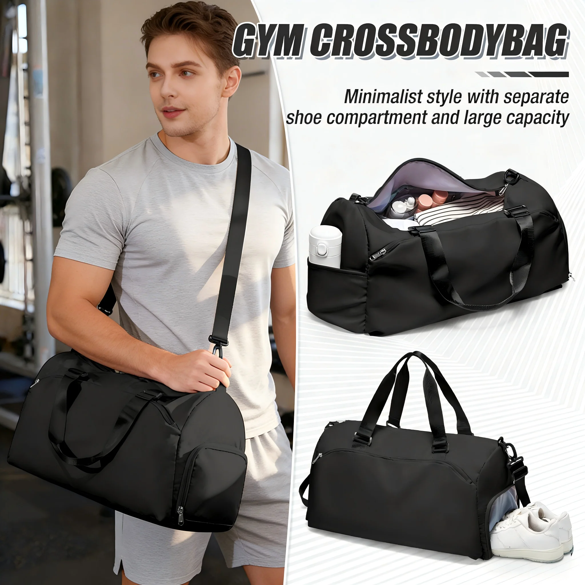 

Sports Bag For Women Men, Weekend Fitness Bag Gym Bag with Shoe Compartment and Moisture, Lightweight Foldable Travel Duffel Bag