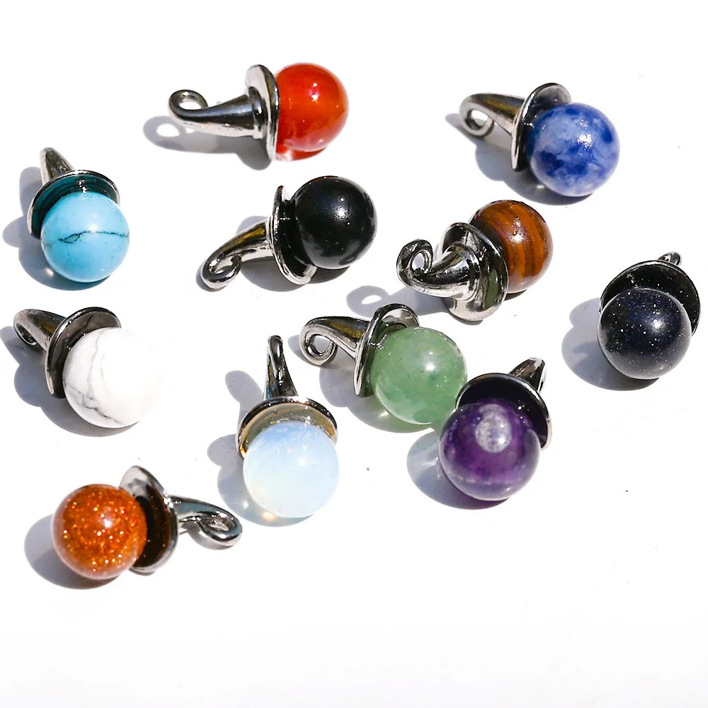 

50pcs Halloween Hat 10mm Natural Crystal Stone Ball Pendant Amethyst Agate Charms for Necklaces for Women Men Jewelry Making