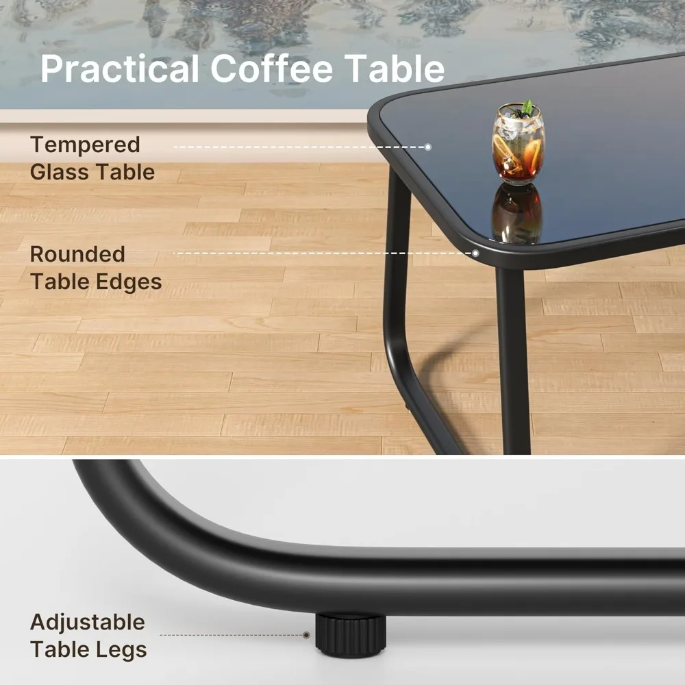 

4-Piece Patio Furniture Set, Textilene Outdoor Conversation Set with 2 Rocking Chairs and Tempered Glass Coffee, Customized