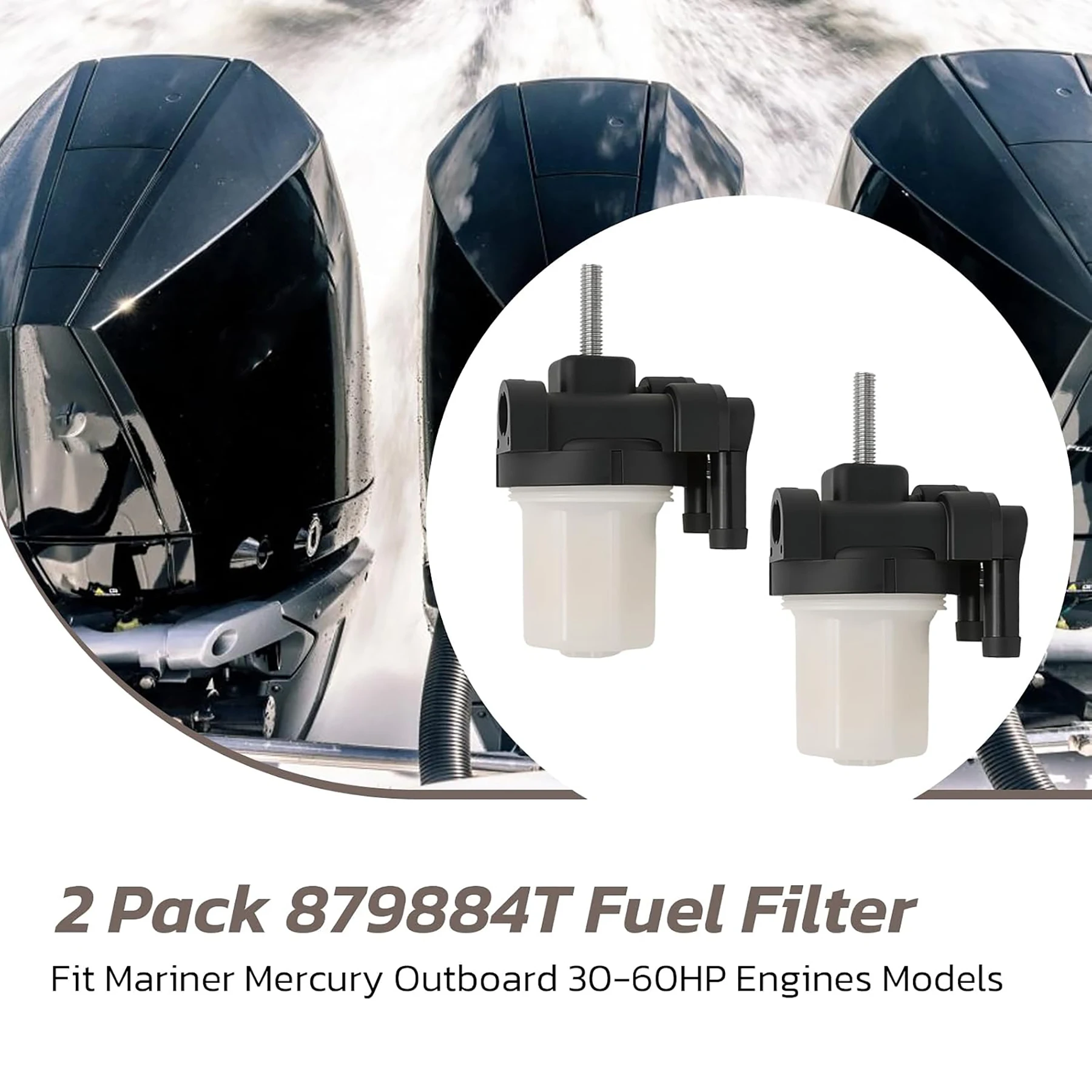 Pack of 2 Fuel Filter Compatible with Mercury 4-Stroke 30 35 40 50 60 HP Outboard Motors Replacement Models 35-879884T 879884T