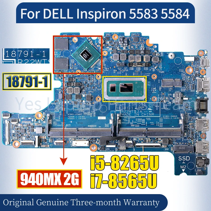 

18791-1 For DELL Inspiron 5583 5584 Laptop Mainboard i5-8265U i7-8565U 940MX 2G 05PJYX 01X76W Notebook Motherboard 100％ Tested