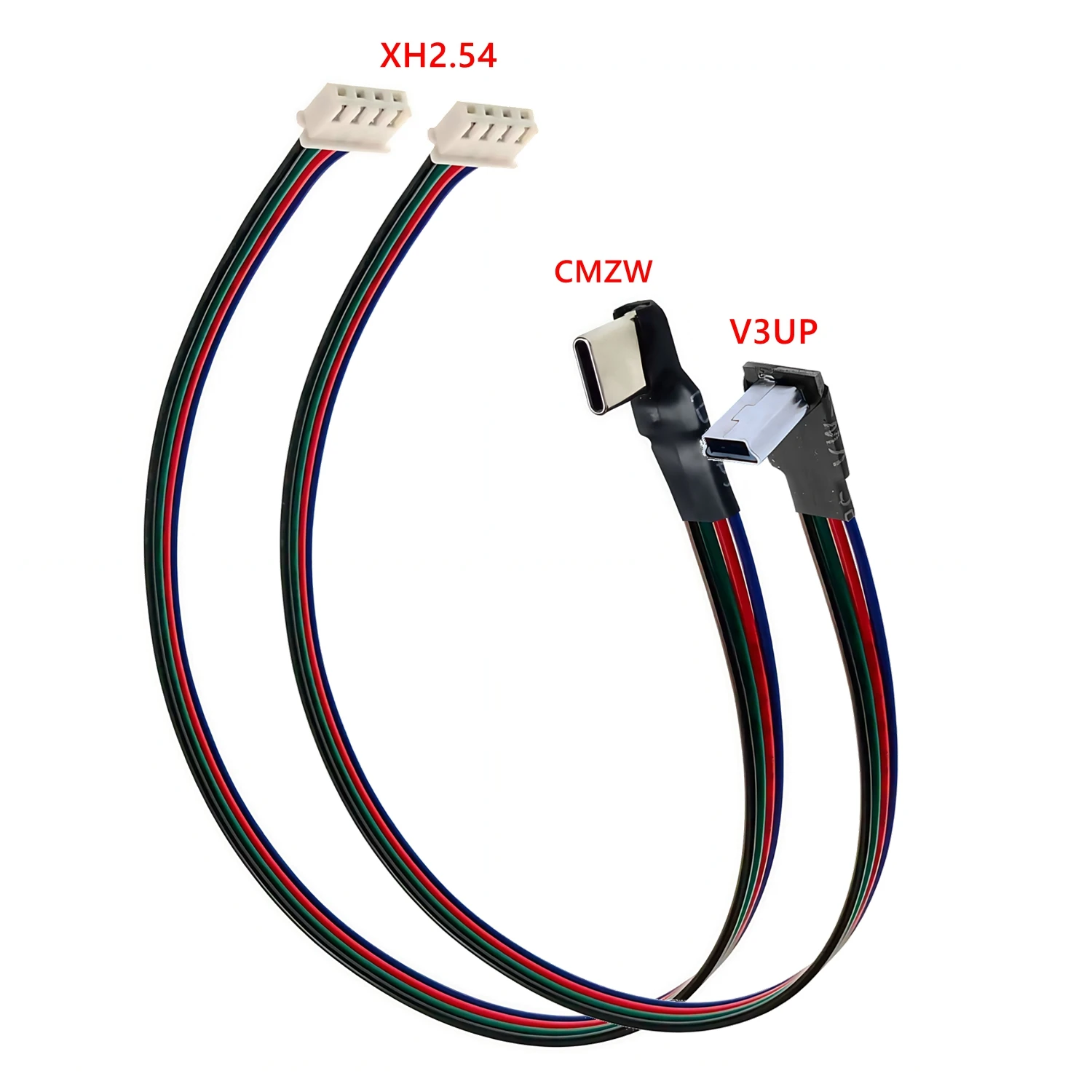2PCS XH2.54mm-4P Terminal Cable Micro mini USB Type-C Up, Down, Left, Right Bend Data Cable Length 30CM