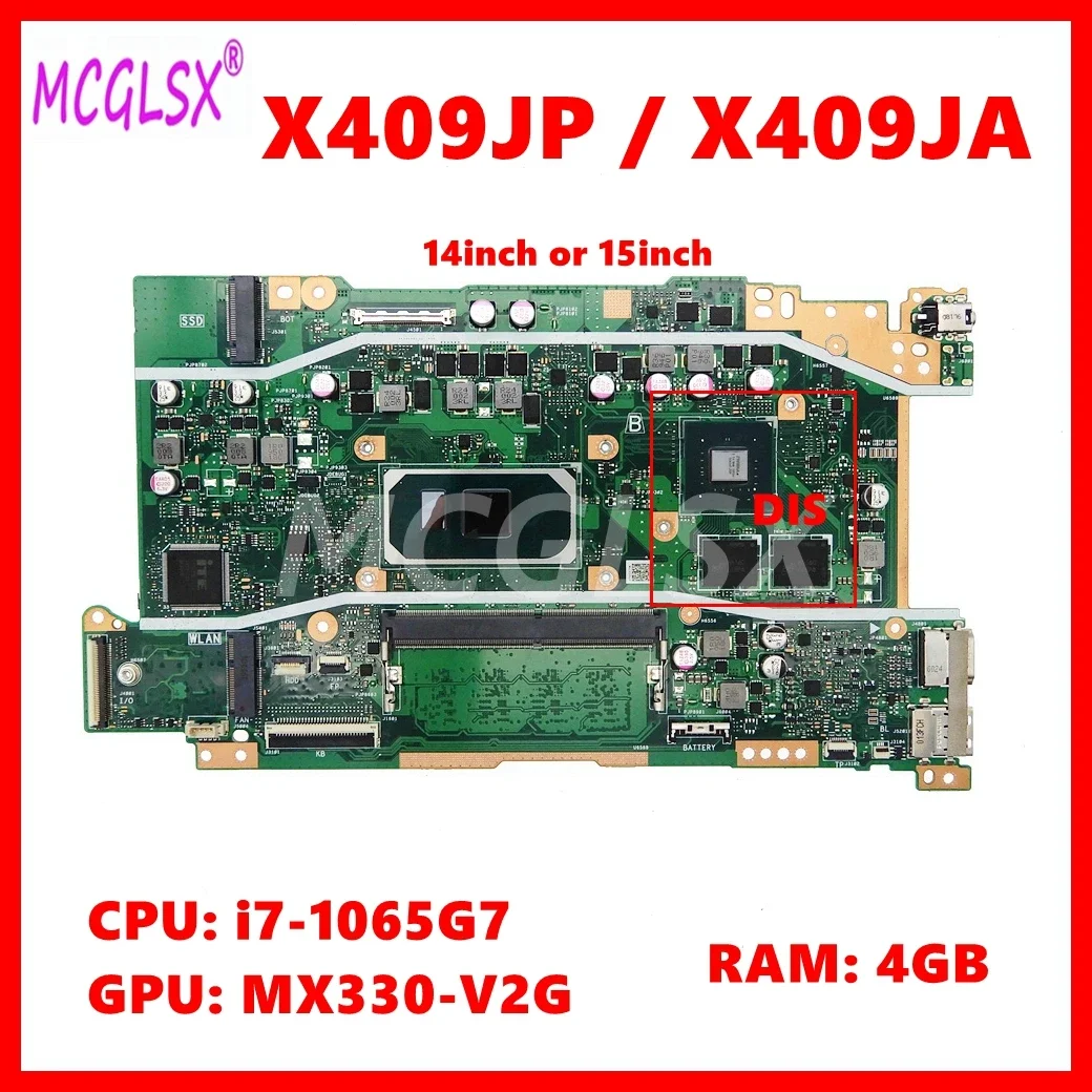 X409JP with i7-1065G7 CPU 4GB-RAM MX330-V2G GPU Mainboard X509JP X409JP X509JB X409JB X409JA X509JA P1510CJA Laptop Motherboard