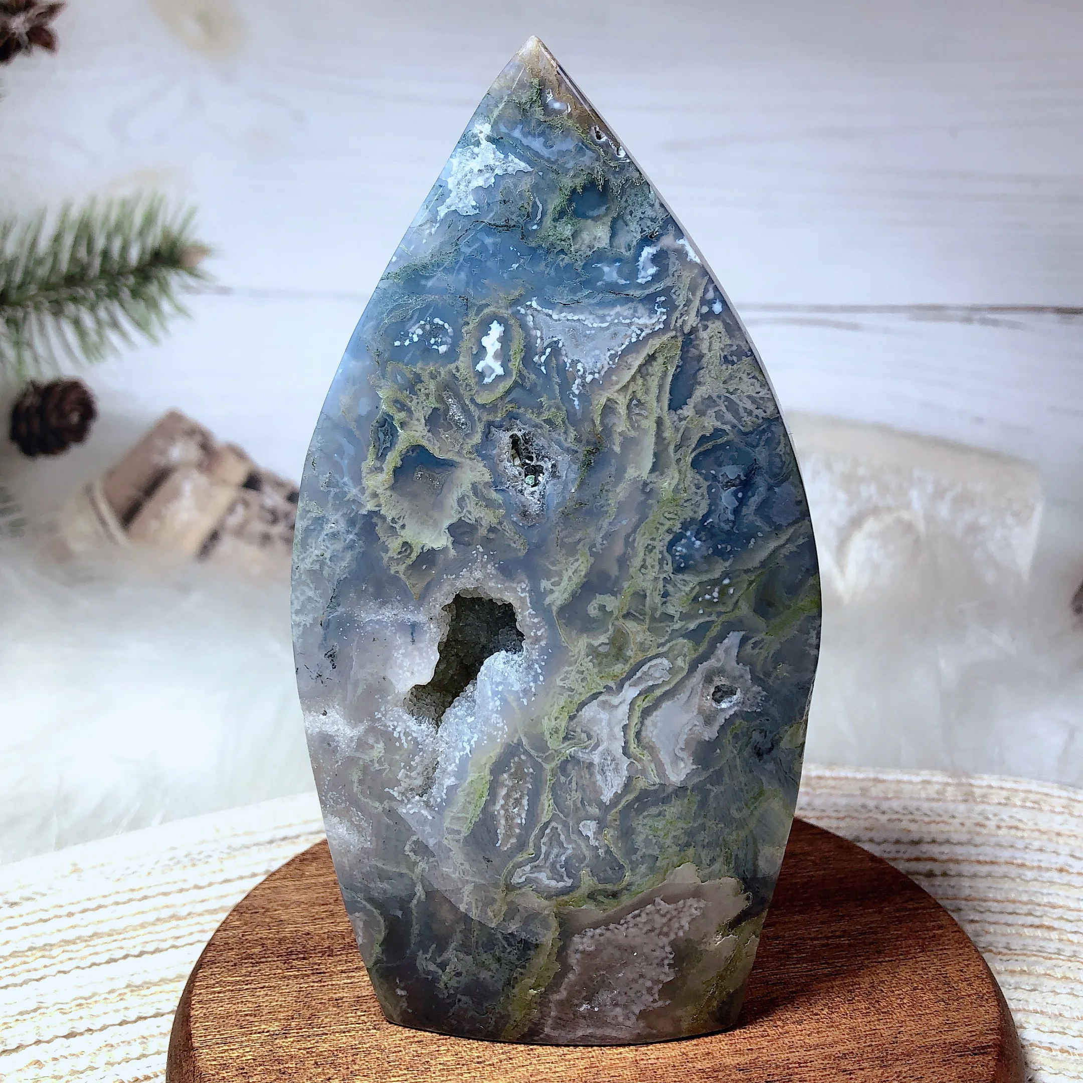

High Quality Natural Crystals Moss Agate Geode Free Form Druzy Gemstones Healing Mineral Home Decoration Gift Room Decor