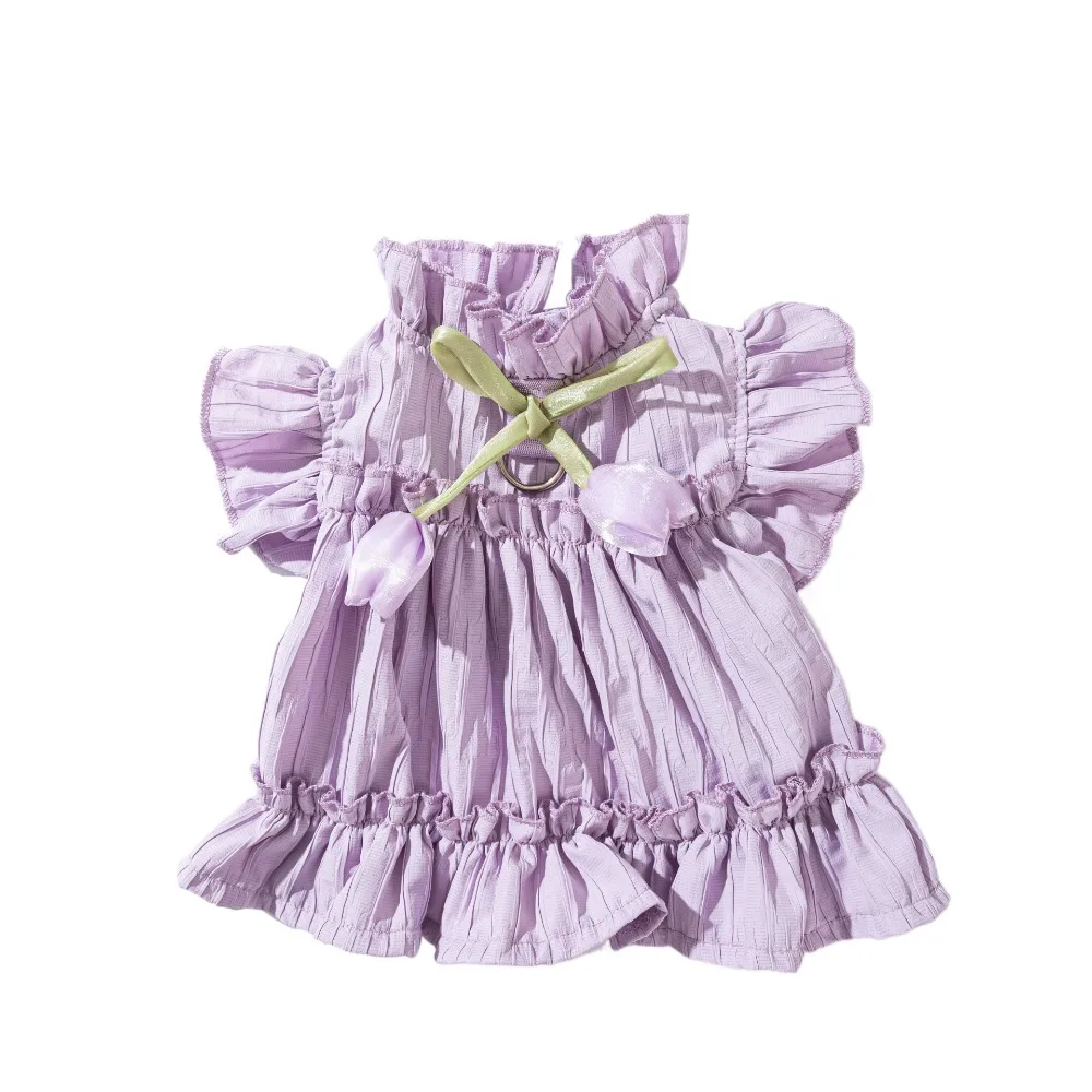 

Sweet Skirts Soft Dog Princess Dress Breathable Reusable Dog Tulip Pleated Dress Washable Bowknot Lace Puppy Clothes Summer