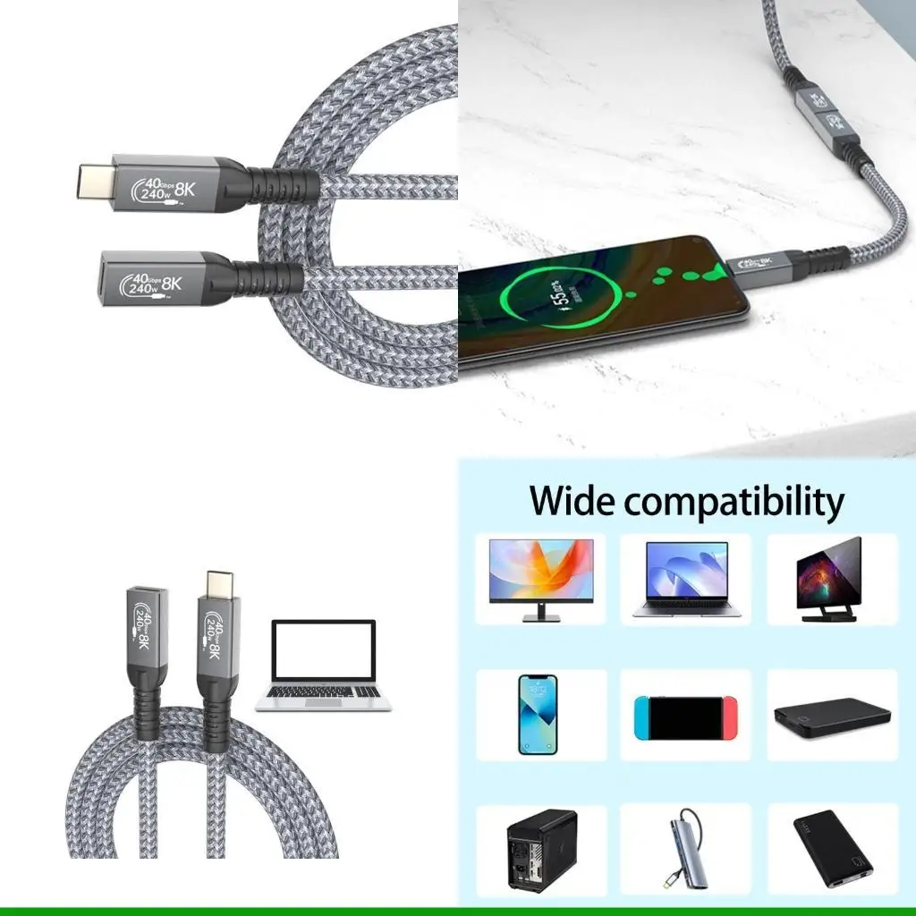 

U55C 20cm Type C Extender Cord Data Wire 40Gbps Data Transfer Support 8K@60Hz Display Output 240W Fast Charging Compatible