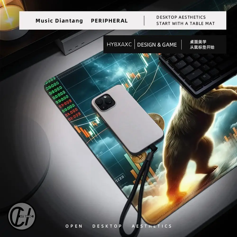HYBXAXC Crypto Bear Bitcoin Gaming Mouse Pad Large deskmat Water-Resistant Non-Slip Rubber Base Desk Mat Stitched Edges mousepad