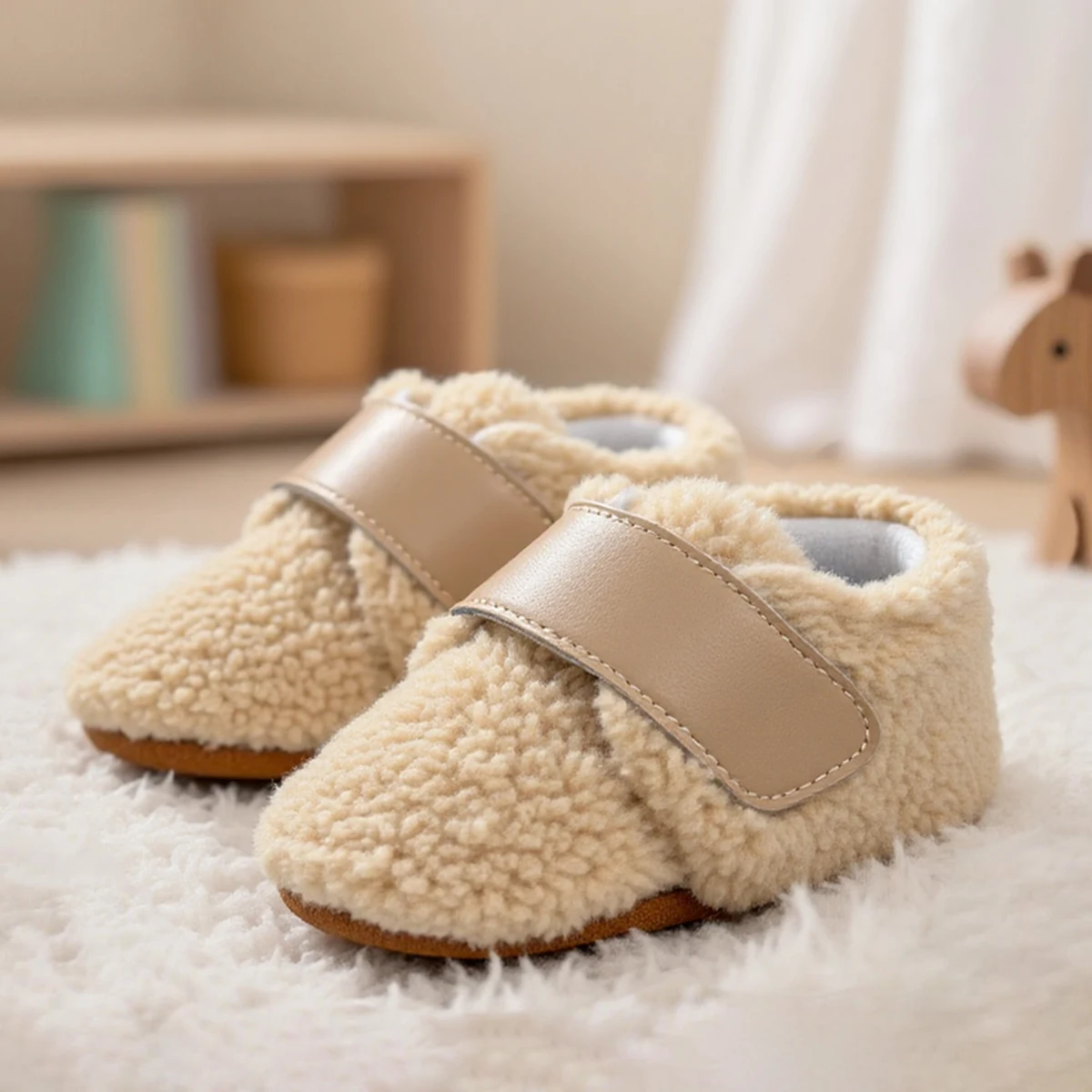 

Fluffy Baby Indoor Casual Walking Shoes Winter Toddler Solid Color Anti-slip Cotton Sole Comfortable First Walkers 0-18 Months