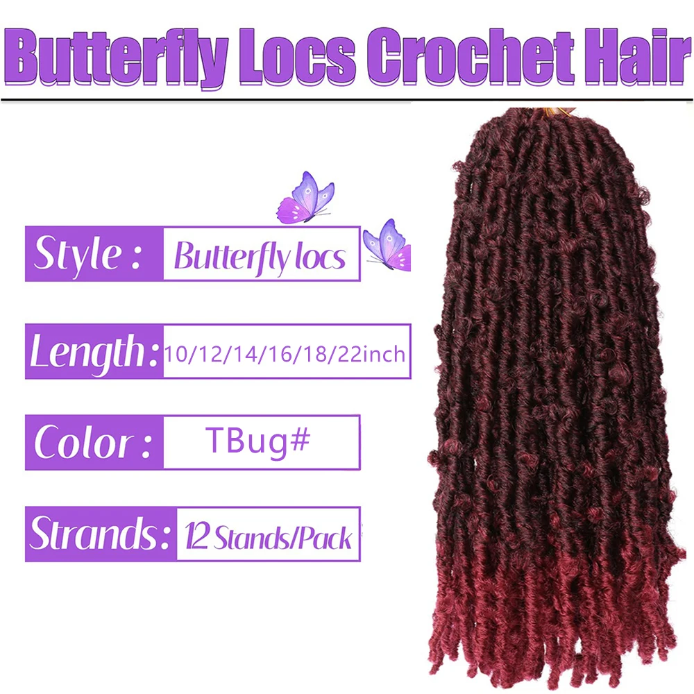 1/8 Packs Pre Looped Butterfly Locs Crochet Hair Burgundy Red Distressed Locs Crochet Braids Soft Butterfly Synthetic Faux Locs