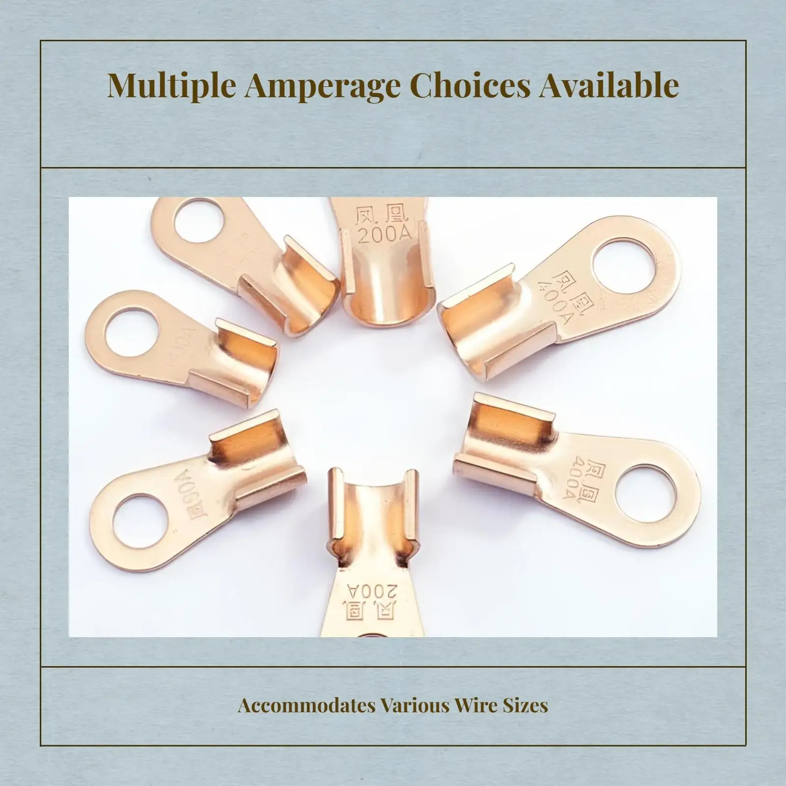 Copper Terminal Heavy Duty Brass Lug 500A Open End Crimp Solder for Battery Cables and Electronic Wiring