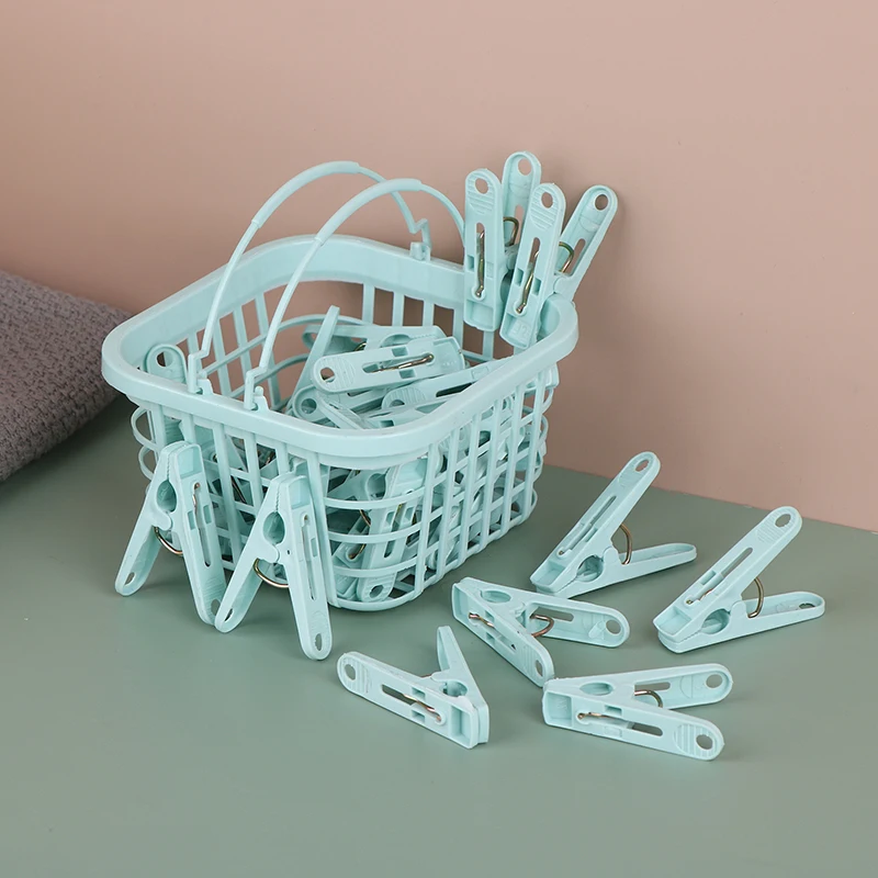 30Pcs Plastic Clothes Pegs Laundry Clothespin Pins Clothes Drying Clips Windproof Clothes Clips Small Clothes Pegs With Basket