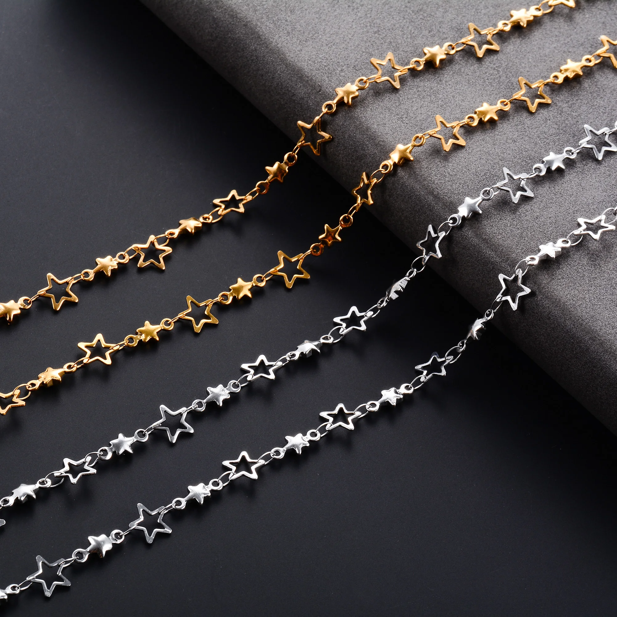 Cute Stars Stainless Steel Link Neck Chain Necklace for Women Silver and Gold Color Plated Choker Metal Jewelry Accessories Gift