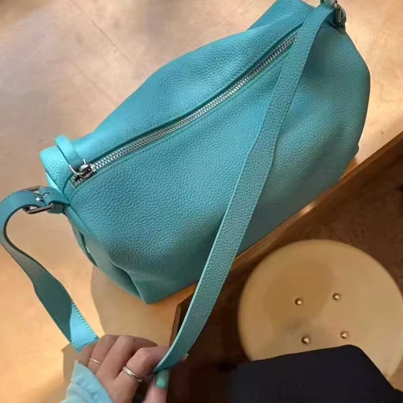 

Minimalist Soft Box Bag Women Simple Blue Shoulder Bag Lychee Pattern Square Pillow Bags Korean Versatile Commuter Underarm Bag
