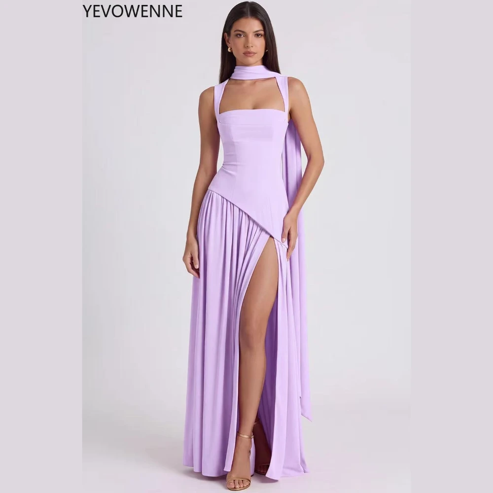 Ruched Chiffon Prom Dress Split Sexy Fashion Evening Dresses for Women 2027 New Patchwork Party Gowns with Ribbon