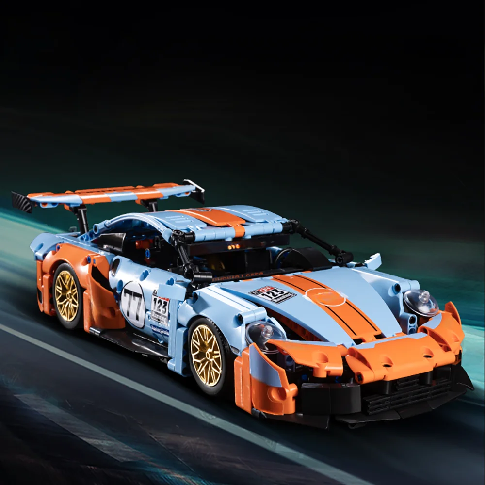 1:14 Orange-Blaues Baustein-Superauto, ABS-Kunststoff-Bausatz-Automodell, Geburtstags-/Weihnachts-/Halloween-/Erntedankfest-Geschenk – Detail 10