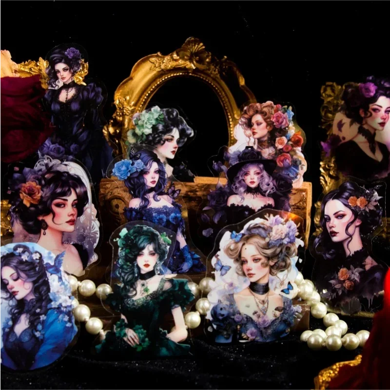 20Pieces Side Package Retro Girl Handbook Material Decorative Stickers Account Supplies Stationery 155*89mm PET Sticker Mystery