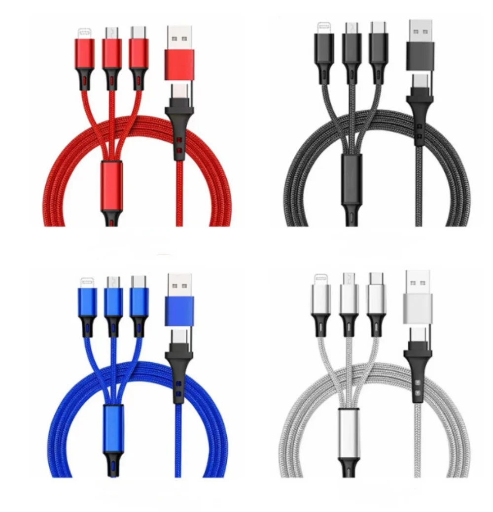 3 In 2 2.4A Fast Charge Cable Micro USB TypeC Mobile Phone Data Cable For iPhone 14 Huawei Xiaomi Redmi Samsung Charging Cable