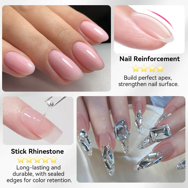 BORN PRETTY เจลทาเล็บ 5 มล. 5 in 1 ท็อปโคทแบบไม่ต้องเช็ด ยาทาเล็บเสริมความแข็งแรง ประดับด้วยคริสตัลและโลหะ สำหรับตกแต่งเล็บแบบ 3 มิติ แกะสลักและปั้นขึ้นรูป