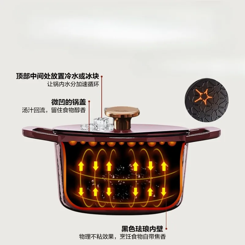 Enameled Cast Iron Dutch Oven 20cm Small Soup Pot, Stew Casserole for Kitchen, Even Heat, Durable Cookware for Family, Beginners