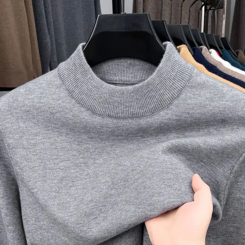 

High Quality Winter Men's Thicken Sweater Mock Neck Simple Basic Skin-friendly Elasticity Pullovers Business Inner WearSweater